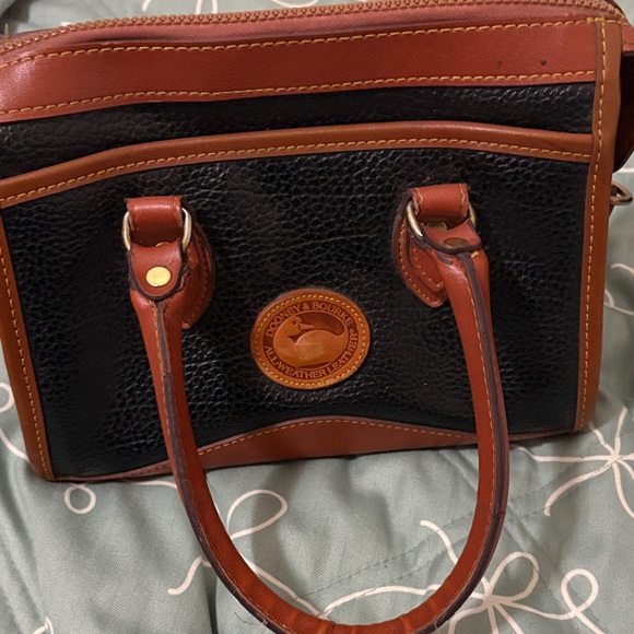 Dooney & Bourke Black and Tan Leather Satchel - Picture 1 of 9